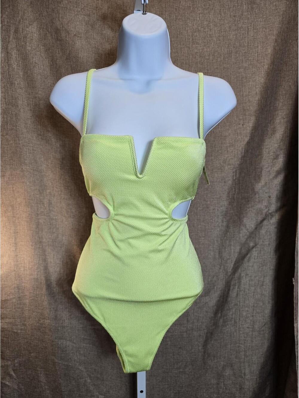 AERIE Shine Pique V Wire Cut Out One Piece  Swimsuit Sharp Green M